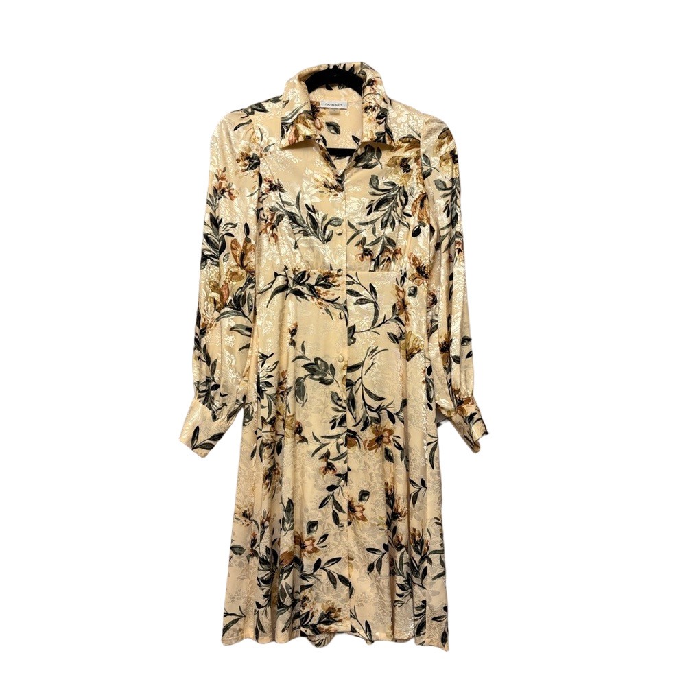 Calvin Klein Floral Cream Long-Sleeve Dress